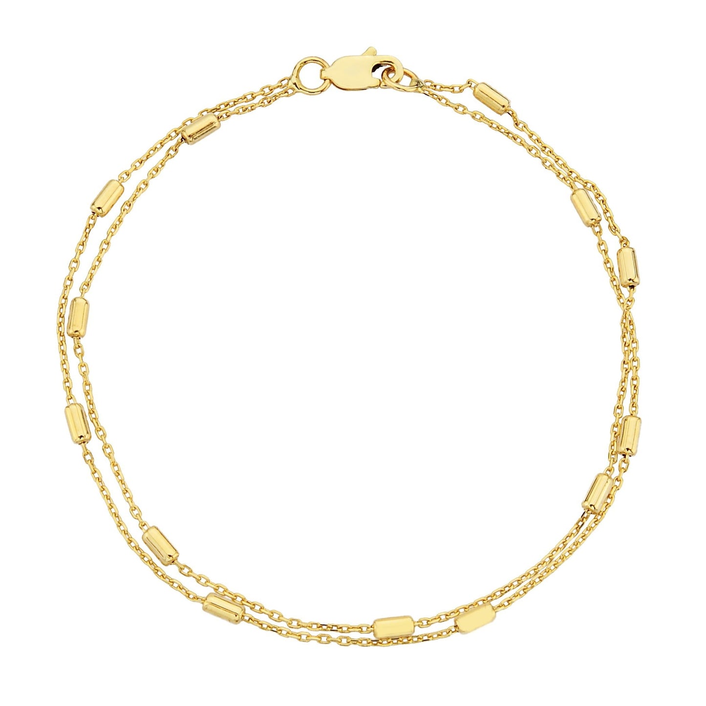 Chain Beaded Bracelet Gold , 14K Real Solid Gold Chain Beaded Pipe Bracelet for Women , Christmas Gifts for Mom , 14K Chain Link bracelet for mom her