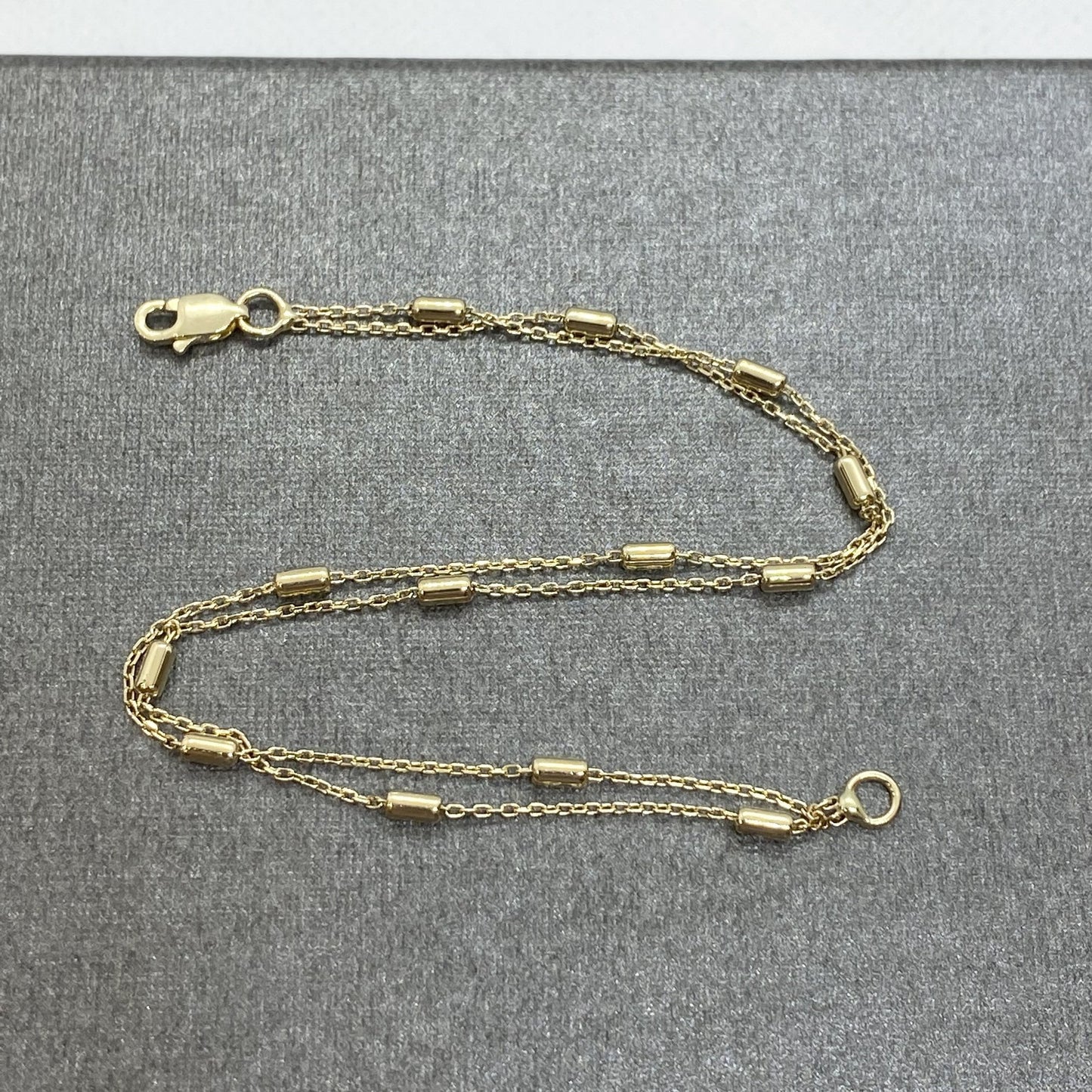 Chain Beaded Bracelet Gold , 14K Real Solid Gold Chain Beaded Pipe Bracelet for mom , Christmas Gifts for Mom , 14K Chain Link bracelet