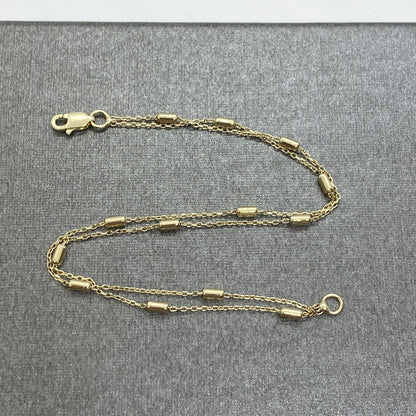 Chain Beaded Bracelet Gold , 14K Real Solid Gold Chain Beaded Pipe Bracelet for mom , Christmas Gifts for Mom , 14K Chain Link bracelet