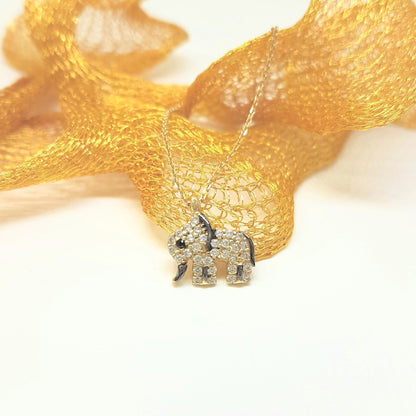 14K Real Solid Gold Elephant Pendant Necklace with White Zirconia Stones Cute Charm Dainty Best Birthday Gift for Women Good Luck