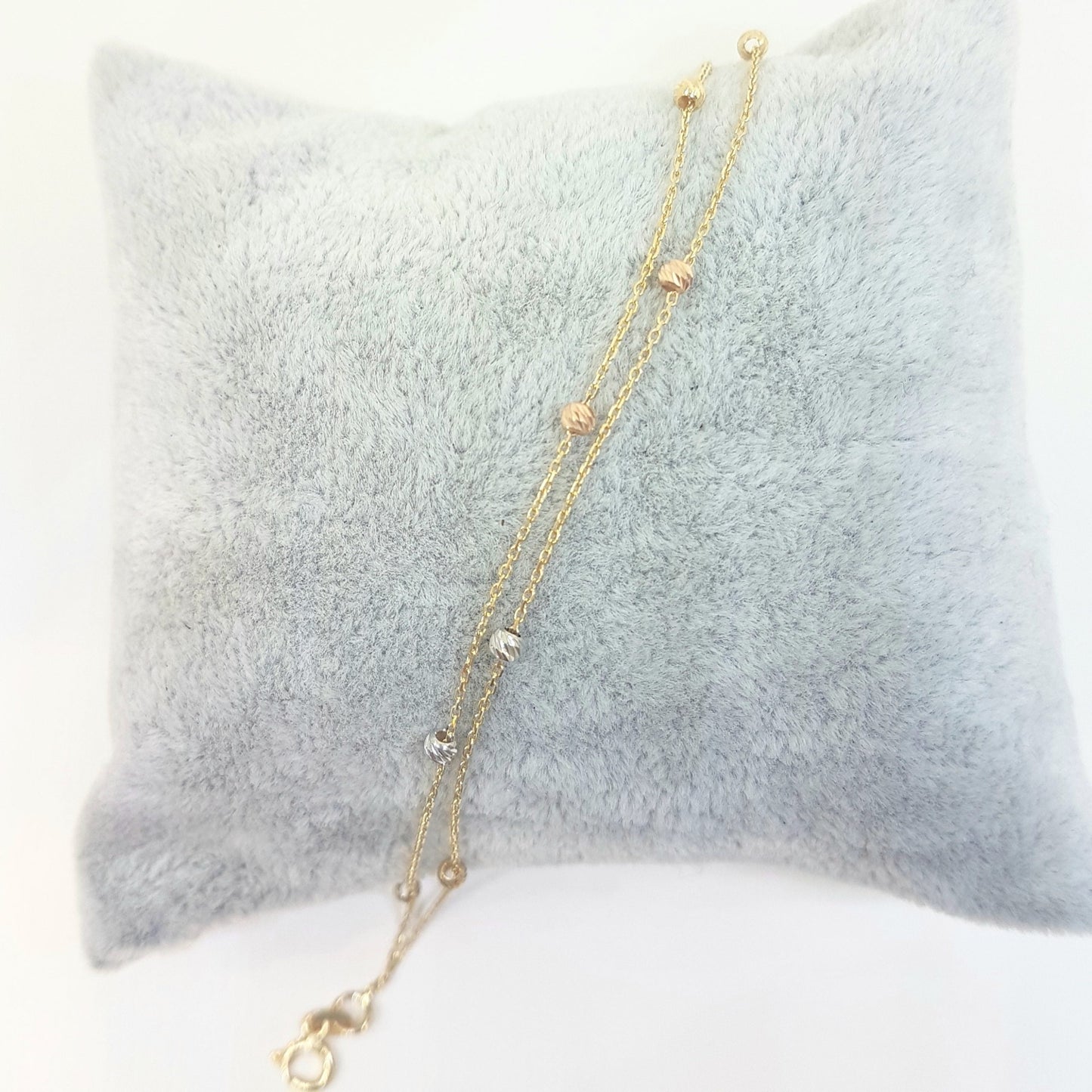 Two Rows Chain Beaded Italian Balls Charm Initial Dainty Delicate Trendy Tiny Cute Handmade Bracelet birthday gift Women Jewelry girlfriend 14K Real Solid Gold