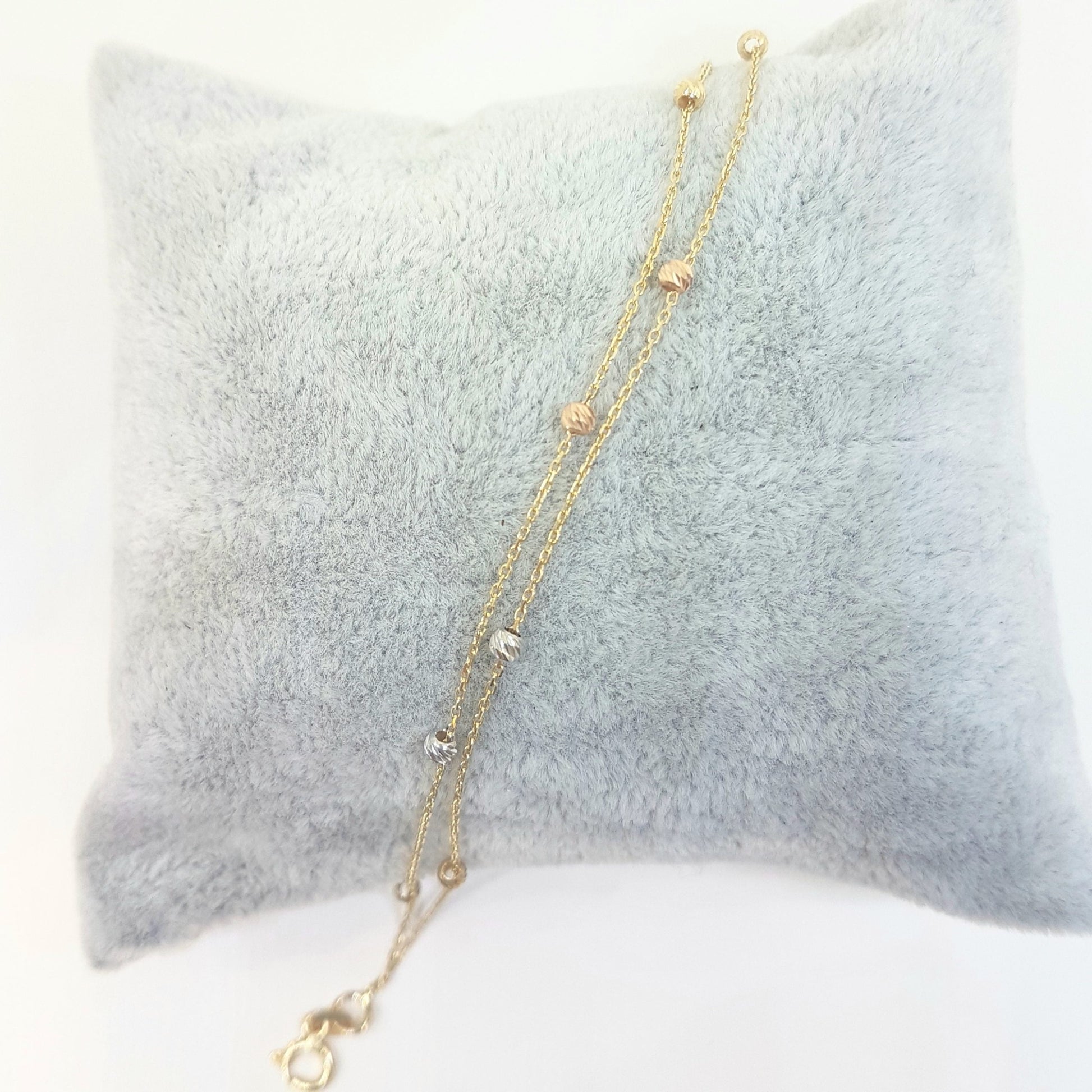 Two Rows Chain Beaded Italian Balls Charm Initial Dainty Delicate Trendy Tiny Cute Handmade Bracelet birthday gift Women Jewelry girlfriend 14K Real Solid Gold