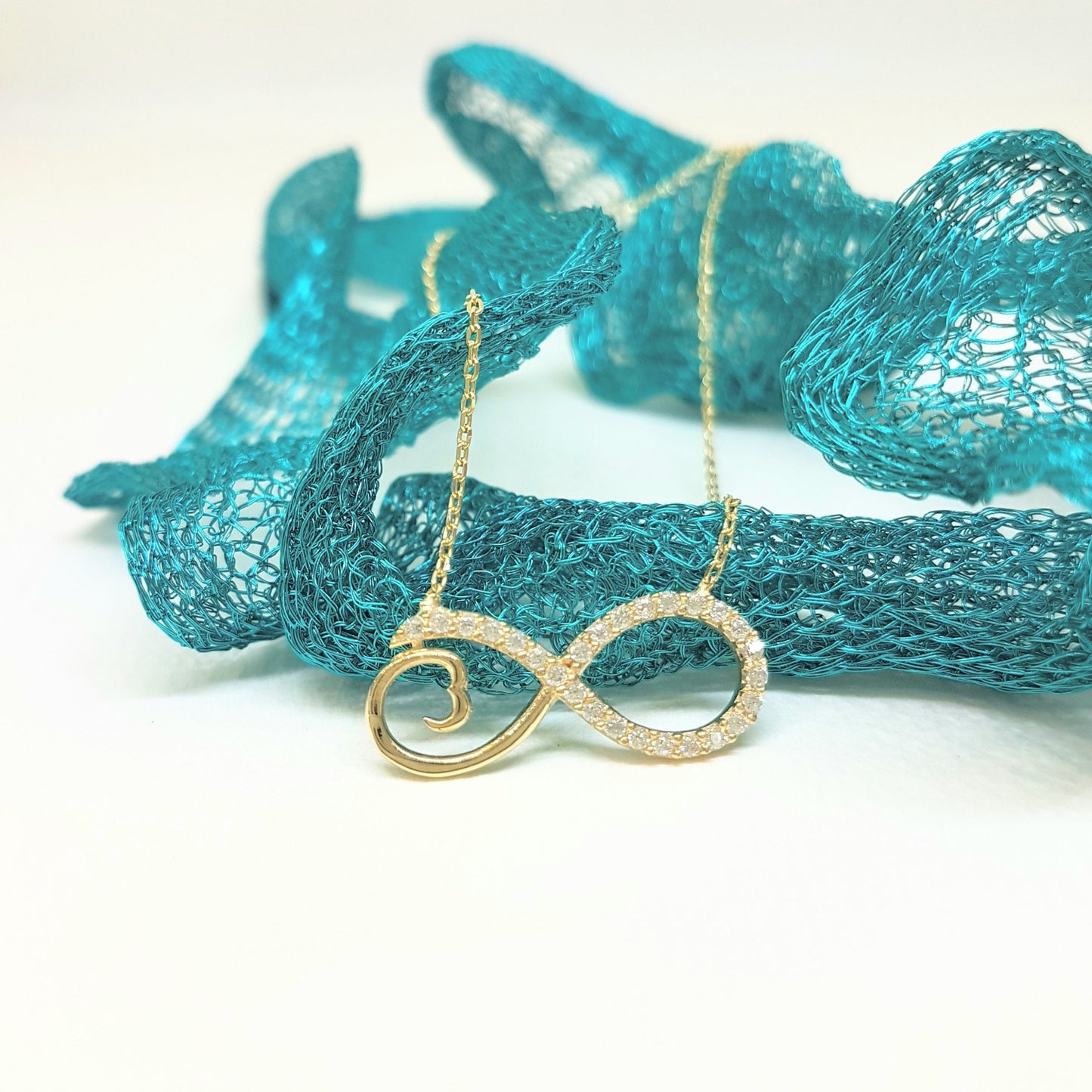 14K Real Solid Gold Infinity Forever Design with White Stones Love Charm Elegant Dainty Delicate Trendy Cute Pendant Necklace best birthday gift Women Jewelry girlfriend