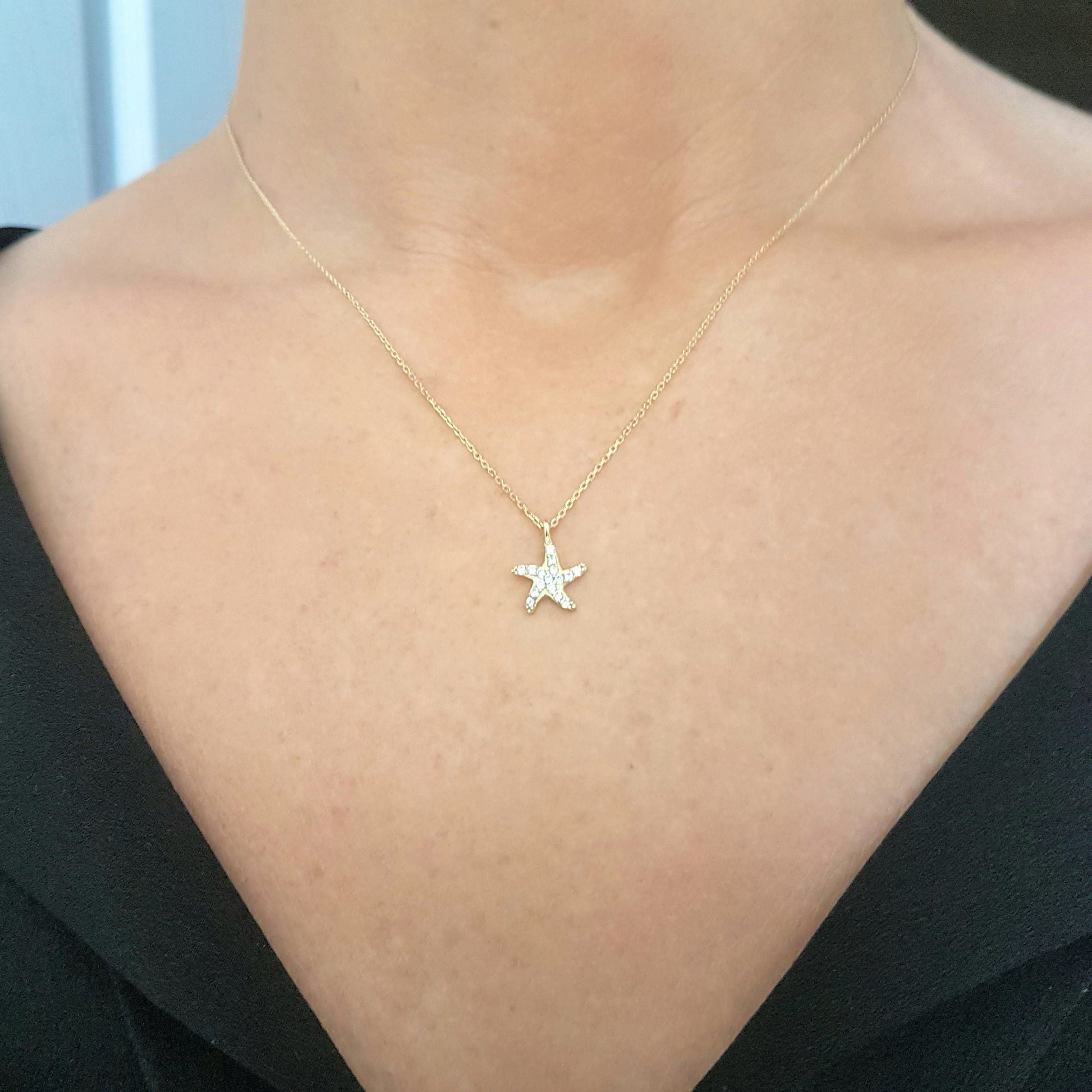 14K Gold Real Solid Starfish Sea Star Design Charm Dainty Delicate Trendy Tiny Pendant Necklace best birthday gift Women Jewelry girlfriend Beach Ocean Necklace