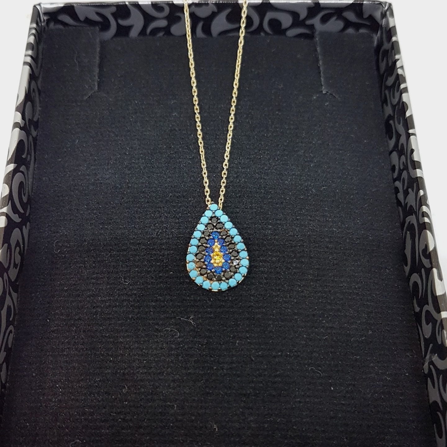 14K Real Solid Gold TearDrop and Evil Eye Design with Zirconia Stones Charm Dainty Delicate Elegant Trendy Pendant Necklace best birthday gift for women Jewelry girlfriend mom