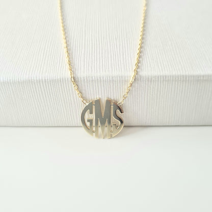 925K Sterling Silver Custom Three Letter Monogram Necklace for Women