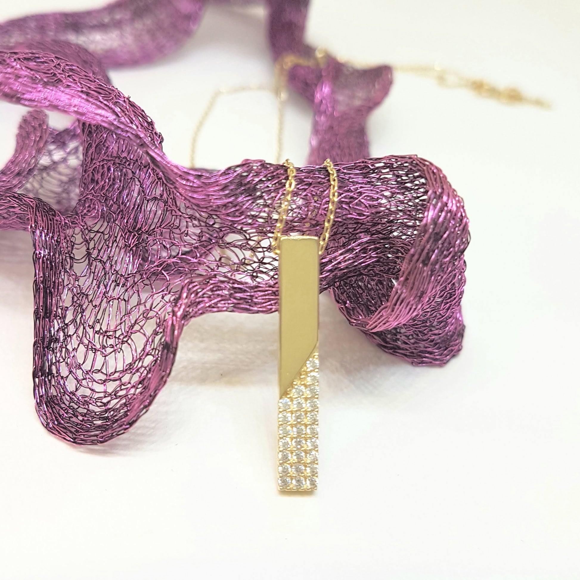 14K Real Gold Vertical Coordinate Bar Design with Diomand Cut Zirconia Stones Dainty Charm Elegant Cute Trendy Pendant Necklace Best Birthday Gift for Women Jewelry girl friend mother mom grandma