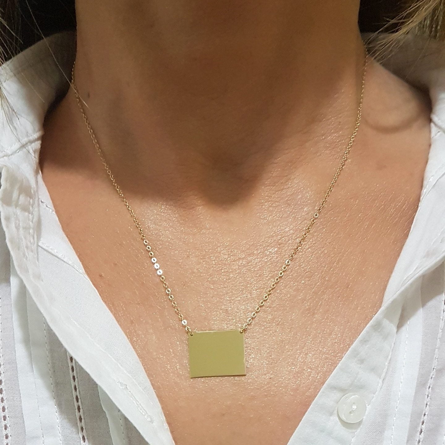 14K Gold Rectangle Plate Engravable Customize Memorial Personalized Forever Remember Name Date Text Charm Delicate Initial Trendy Pendant Necklace Best Birthday Anniversary Gift for Women