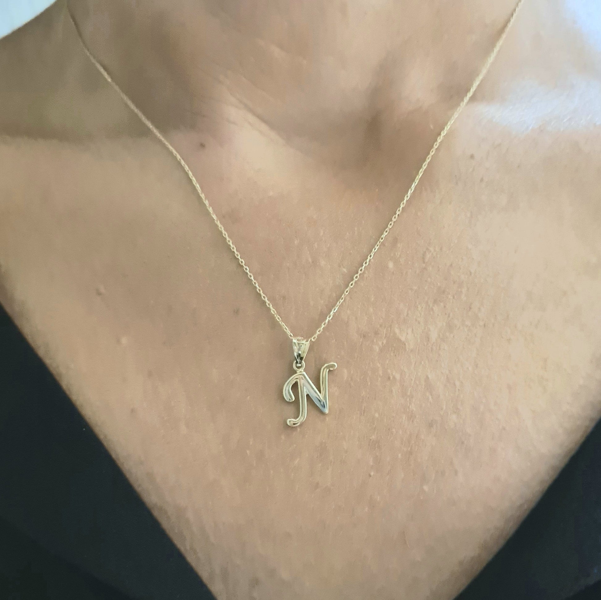 14K solid gold Custom Initial Necklace , 14K Real Solid Gold Initial Pendant Necklace , Personalized Necklace , Charm Initial Pendant , Initial Charms personalized gift