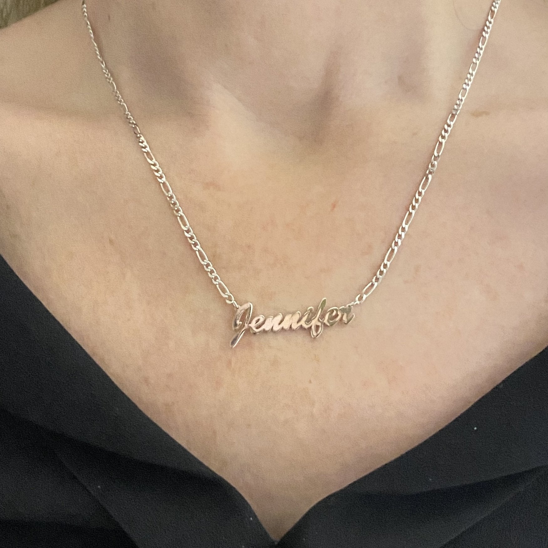 Custom Name Necklace, Personalized Name Necklace, Gift For Her, 925 Sterling Silver Custom Nameplate Jewelry for Women, Figaro Chain 925K