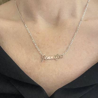 Custom Name Necklace, Personalized Name Necklace, Gift For Her, 925 Sterling Silver Custom Nameplate Jewelry for Women, Figaro Chain 925K