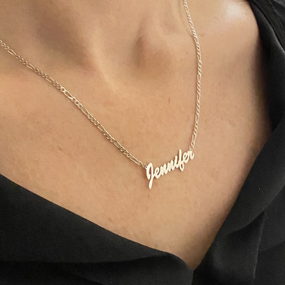Custom Name Necklace, Personalized Name Necklace, Gift For Her, 925 Sterling Silver Custom Nameplate Jewelry for mom , Figaro Chain 925K
