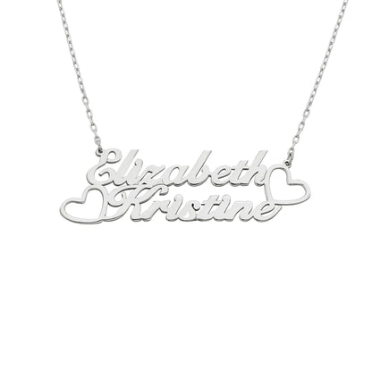 Custom Name Necklace for Women, 925 Sterling Silver Nameplated Jewelry, Personalized Gift,Family Kids Double Name Plate Necklace with Hearts