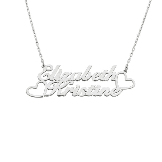 Custom Name Necklace for Women, 925 Sterling Silver Nameplated Jewelry, Personalized Gift,Family Kids Double Name Plate Necklace with Hearts