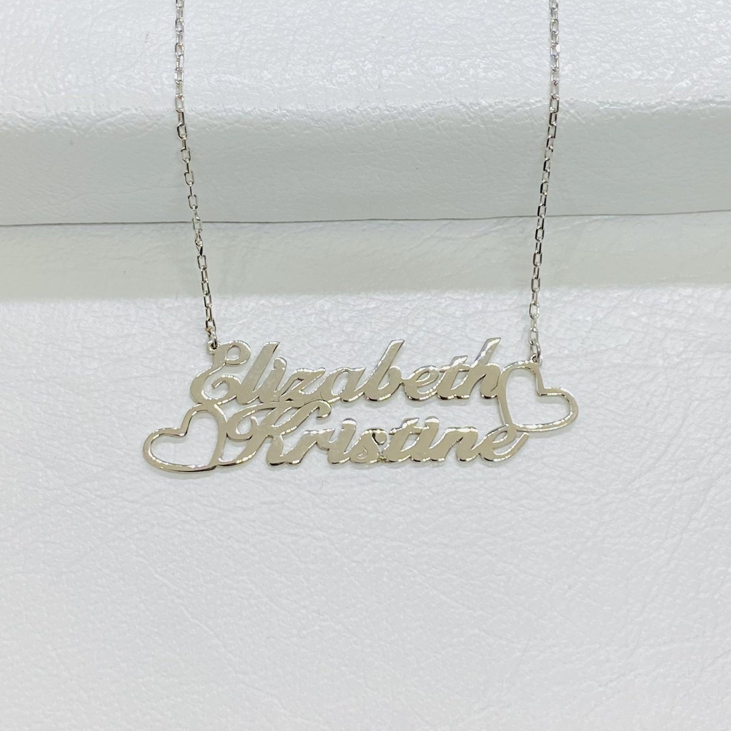 Custom Name Necklace for Women, 925 Sterling Silver Nameplated Jewelry, Personalized Gift,Family Kids Double Name Plate Necklace with Hearts