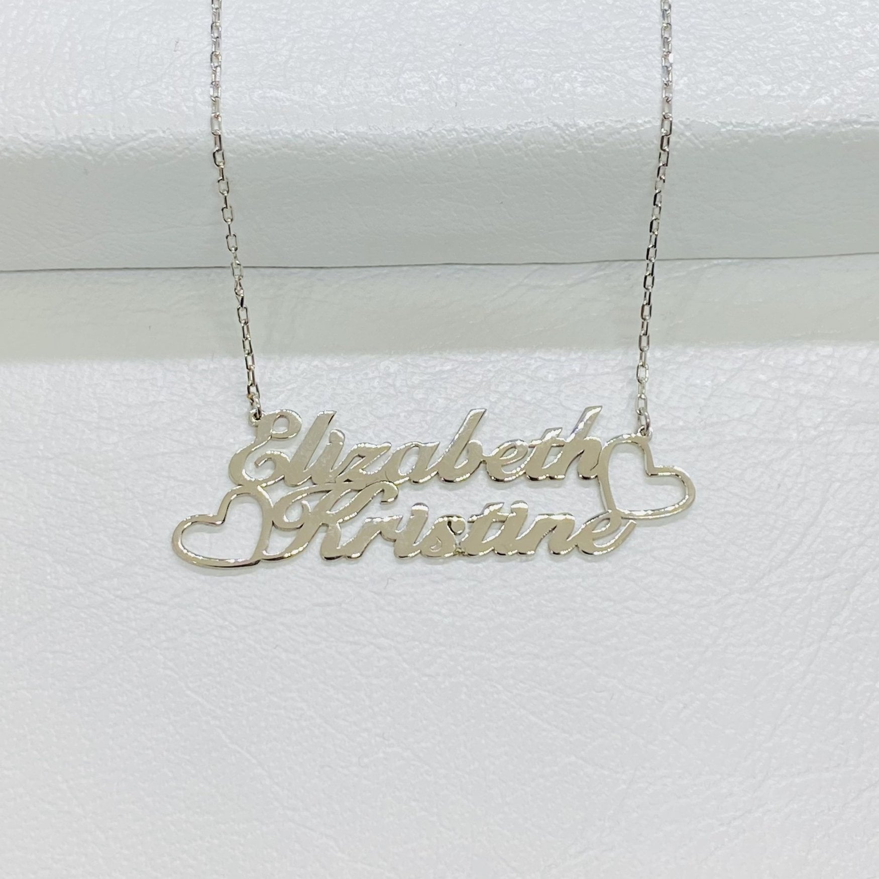Custom Name Necklace for Women, 925 Sterling Silver Nameplated Jewelry, Personalized Gift,Family Kids Double Name Plate Necklace with Hearts