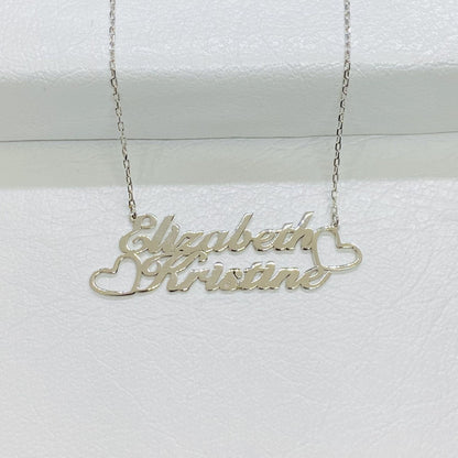 Custom Name Necklace for Women, 925 Sterling Silver Nameplated Jewelry, Personalized Gift,Family Kids Double Name Plate Necklace with Hearts