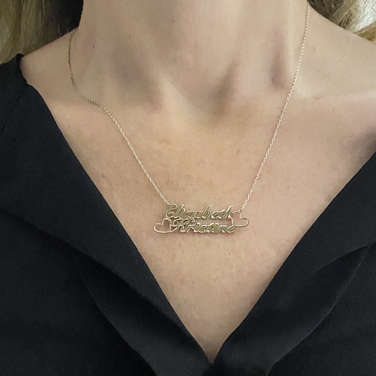 Custom Name Necklace for her, 925 Sterling Silver Nameplated Jewelry, Personalized Gift,Family Kids Double Name Plate Necklace with Hearts