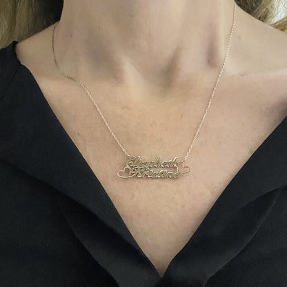 Custom Name Necklace for her, 925 Sterling Silver Nameplated Jewelry, Personalized Gift,Family Kids Double Name Plate Necklace with Hearts