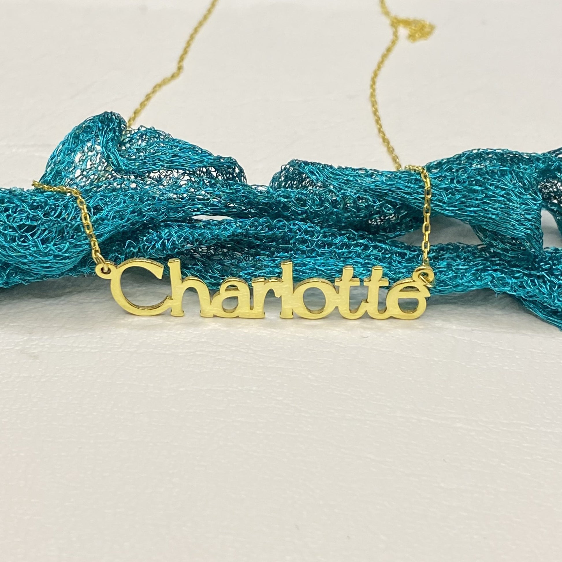 14K Solid Gold Modern Font Custom Name Necklace