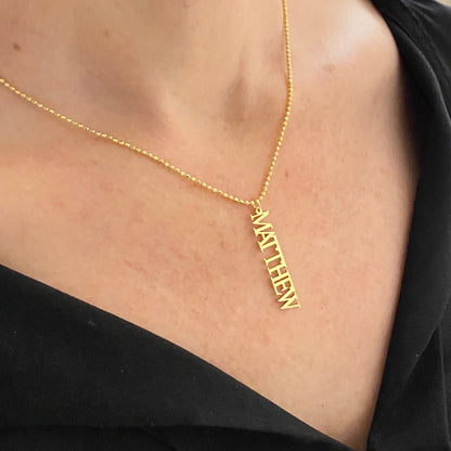 14K Solid Gold Vertical Custom Name Necklace