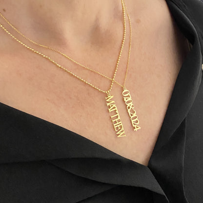 14K Solid Gold Vertical Custom Name Necklace