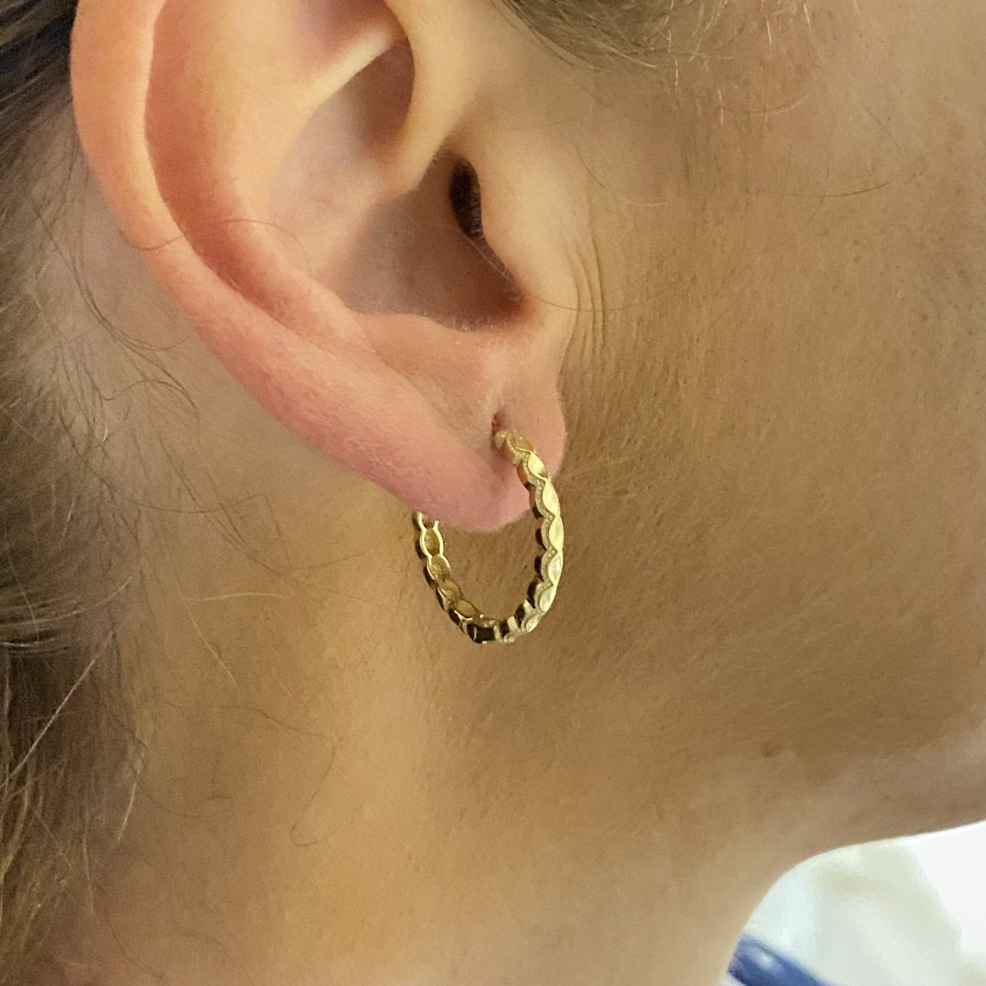 Dainty Hoop Earrings , 14K Solid Gold Minimalist Boho Hoop Earrings for Women , Gifts for Her , Textured Hoop Earrings for women