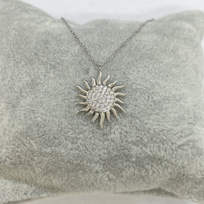 Dainty Sun Necklace, 925K Sterling Silver Sun Pendant Necklace for Women , Sunburst Necklace , CZ Celestial Pendant , Glowing Sun Sunshine