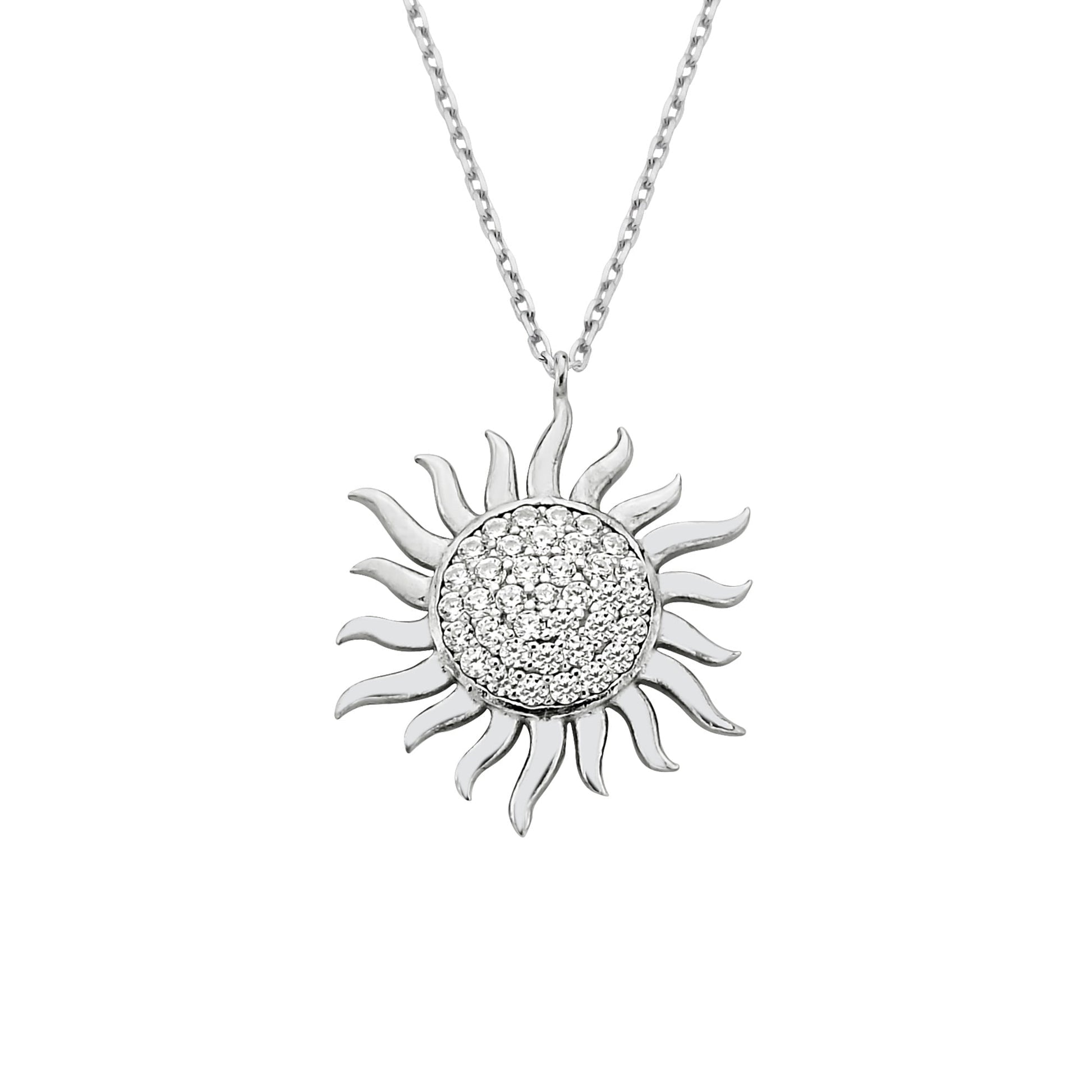 Dainty Sun Necklace , 925K Sterling Silver Sun Pendant Necklace for Women , Sunburst Necklace , CZ Celestial Pendant , Glowing Sun Sunshine