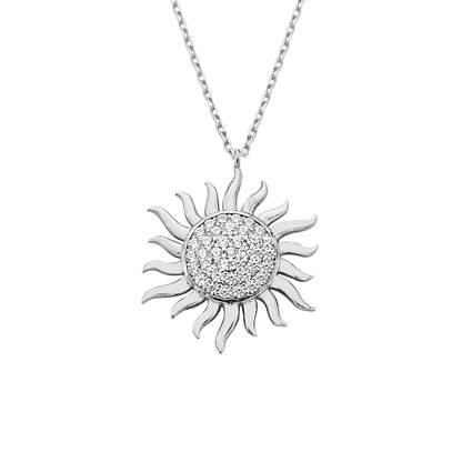 Dainty Sun Necklace , 925K Sterling Silver Sun Pendant Necklace for Women , Sunburst Necklace , CZ Celestial Pendant , Glowing Sun Sunshine