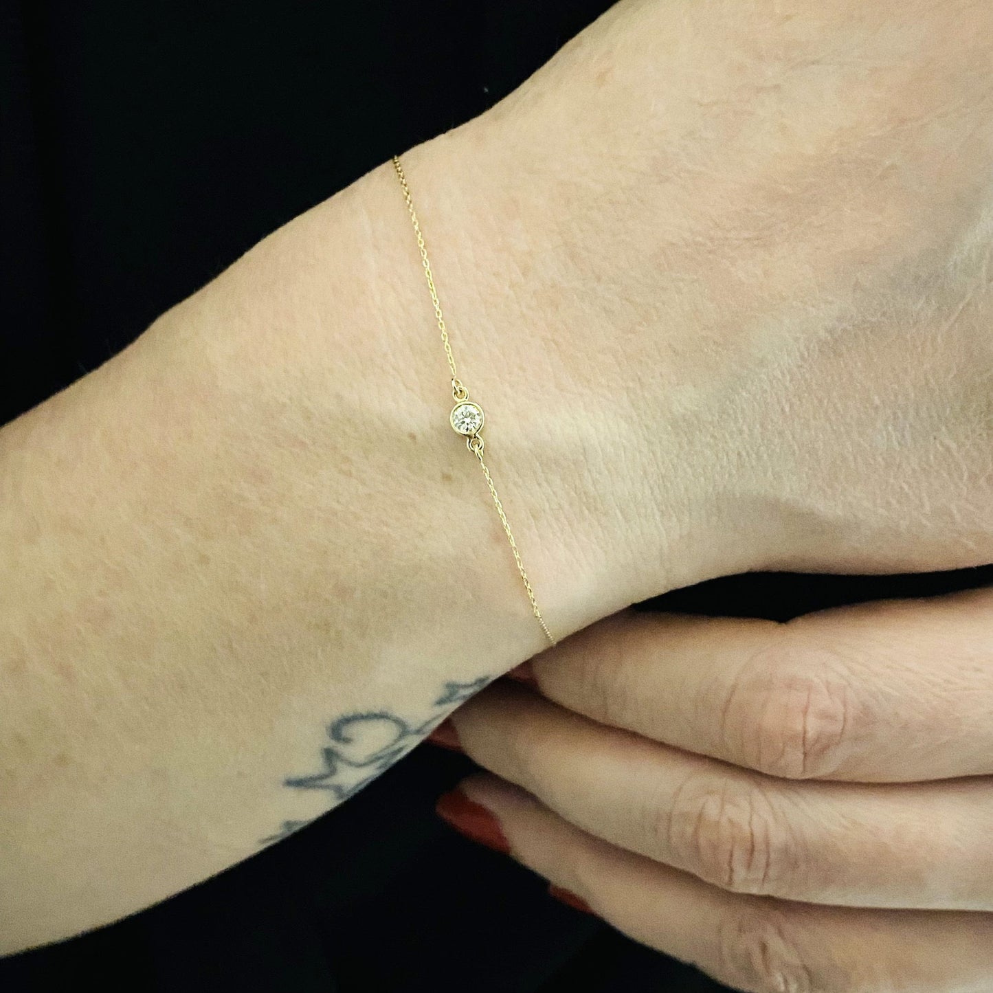 Diamond Bracelet in 14K Solid Gold , 10 ct Solitaire Diamond Bracelet for Women , Dainty Diamond Jewelry ,Christmas Birthday Gift for her