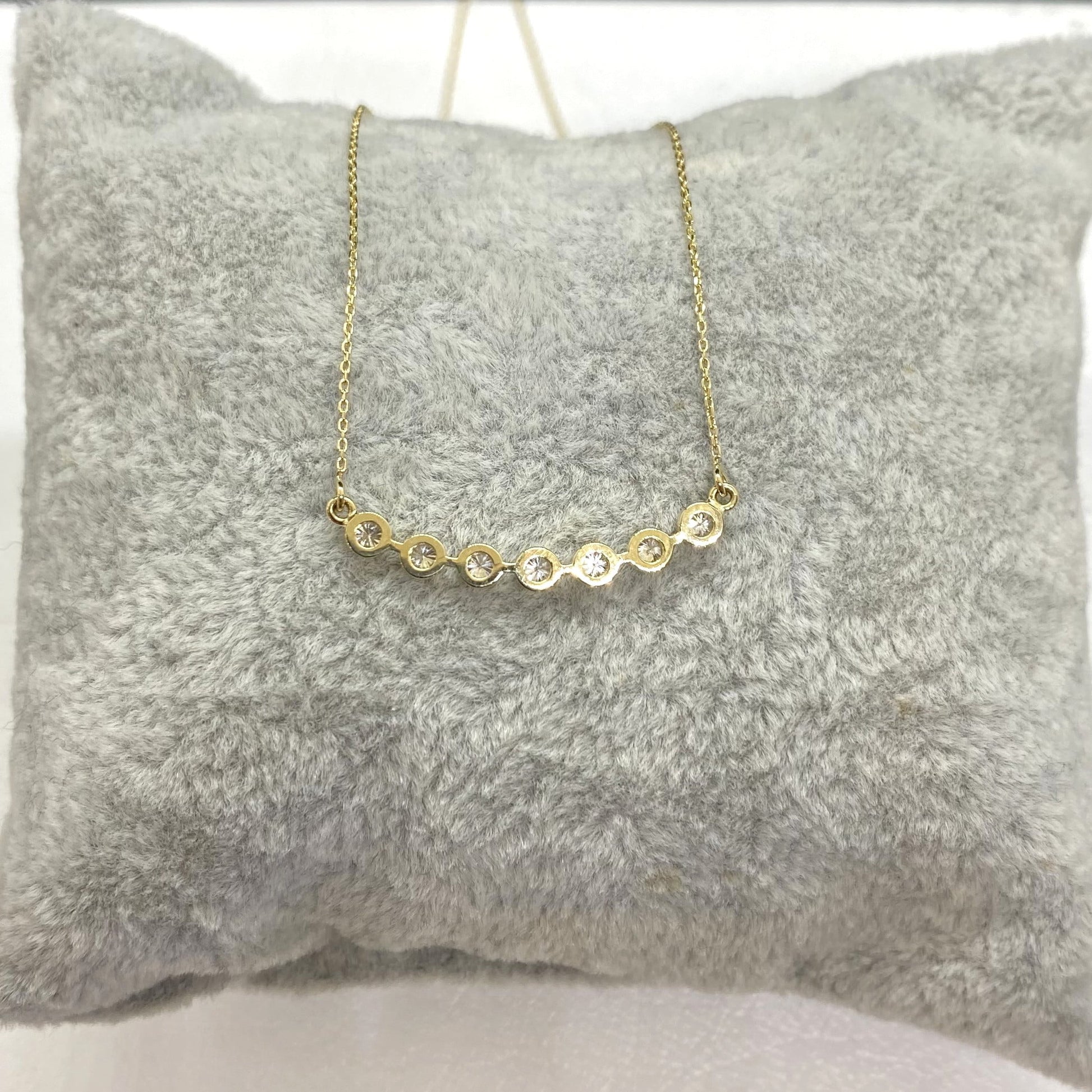 Diamond Necklace for Women , 14K Solid Gold Curved Bar Bezel Diamond Necklace , Bridesmaid Gift , Sparkle Pave Dainty Diamond Jewelry