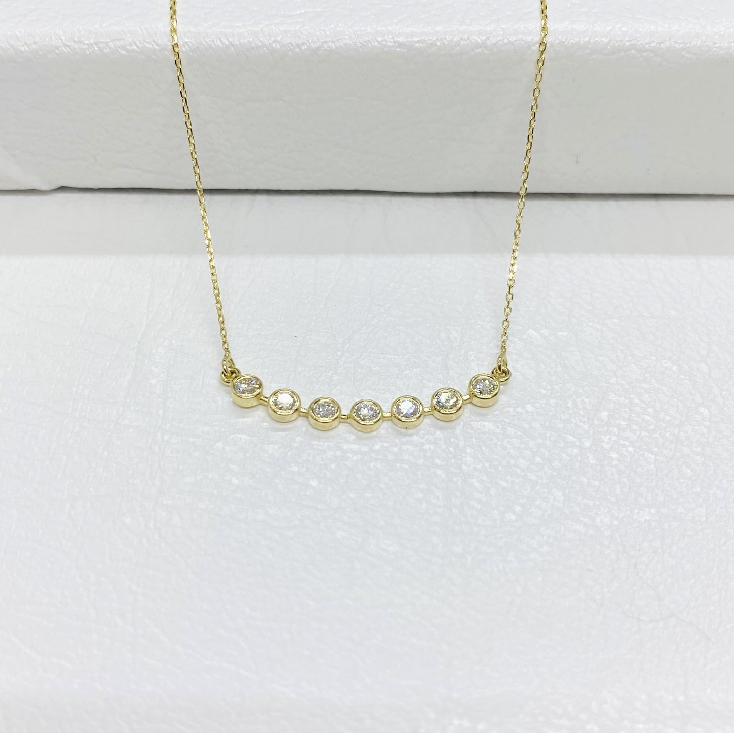 Diamond Necklace for Women , 14K Solid Gold Curved Bar Bezel Diamond Necklace, Bridesmaid Gift , Sparkle Pave Dainty Diamond Jewelry
