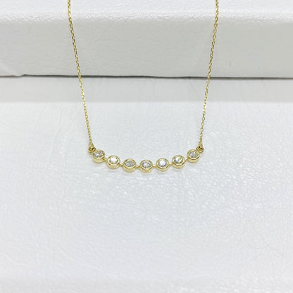 Diamond Necklace for Women , 14K Solid Gold Curved Bar Bezel Diamond Necklace, Bridesmaid Gift , Sparkle Pave Dainty Diamond Jewelry