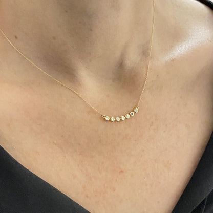 Diamond Necklace for Women , 14K Solid Gold Curved Bar Bezel Diamond Necklace , Bridesmaid Gift ,Sparkle Pave Dainty Diamond Jewelry