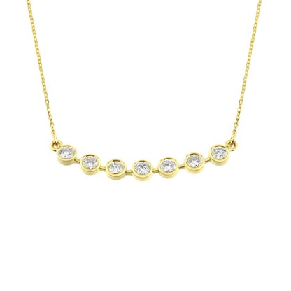 Diamond Necklace for Women , 14K Solid Gold Curved Bar Bezel Diamond Necklace , Bridesmaid Gift , Sparkle Pave Dainty Diamond Jewelry