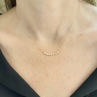 Diamond Necklace for Women , 14K Solid Gold Curved Bar Bezel Diamond Necklace , Bridesmaid Gift , Sparkle Pave Dainty Diamond Necklace