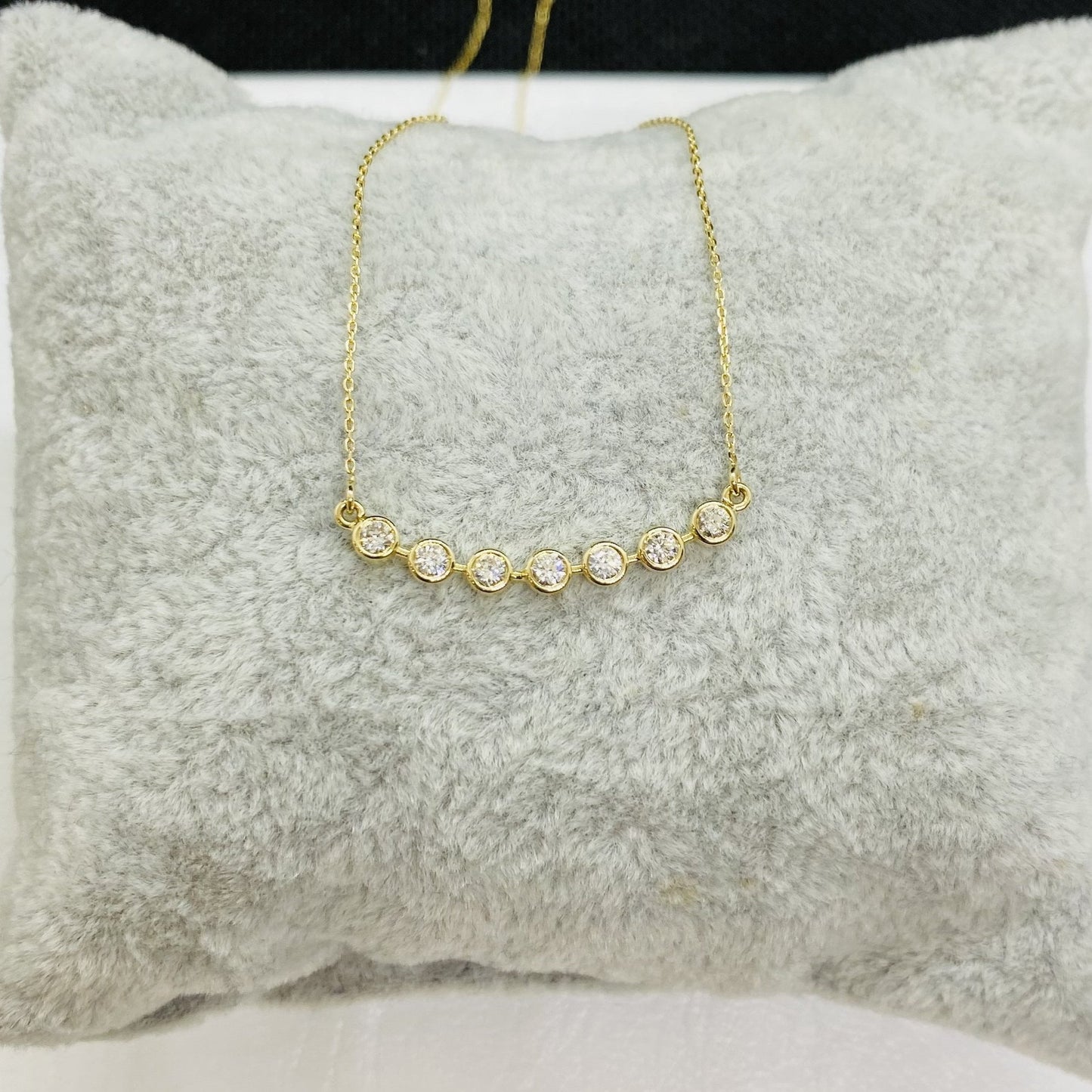 Diamond Necklace for Women , 14K Solid Gold Curved Bar Bezel Diamond Pendant Necklace , Bridesmaid Gift, Sparkle Dainty Diamond Jewelry