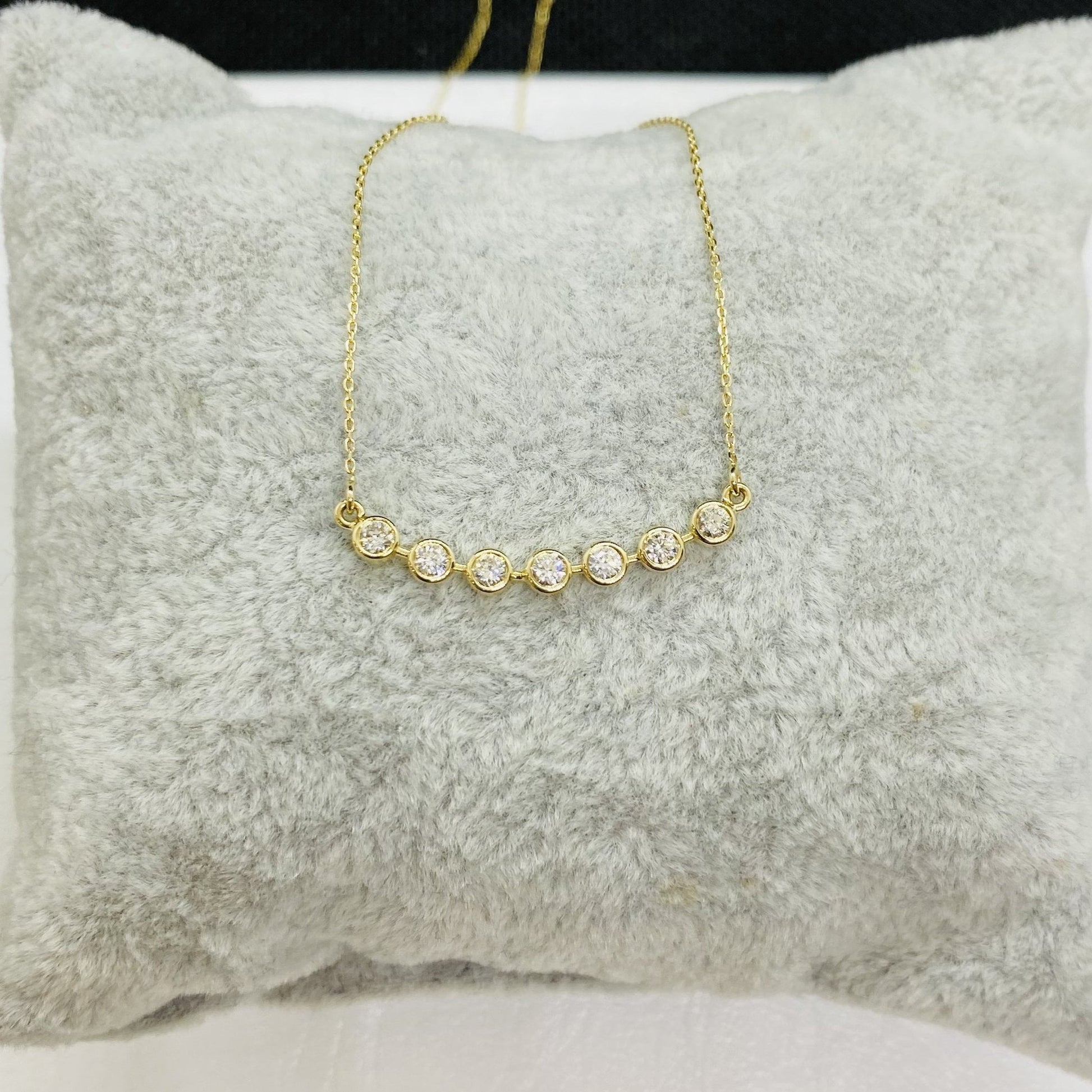 Diamond Necklace for Women , 14K Solid Gold Curved Bar Bezel Diamond Pendant Necklace , Bridesmaid Gift, Sparkle Dainty Diamond Jewelry