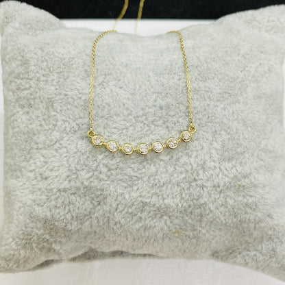 Diamond Necklace for Women , 14K Solid Gold Curved Bar Bezel Diamond Pendant Necklace , Bridesmaid Gift, Sparkle Dainty Diamond Jewelry