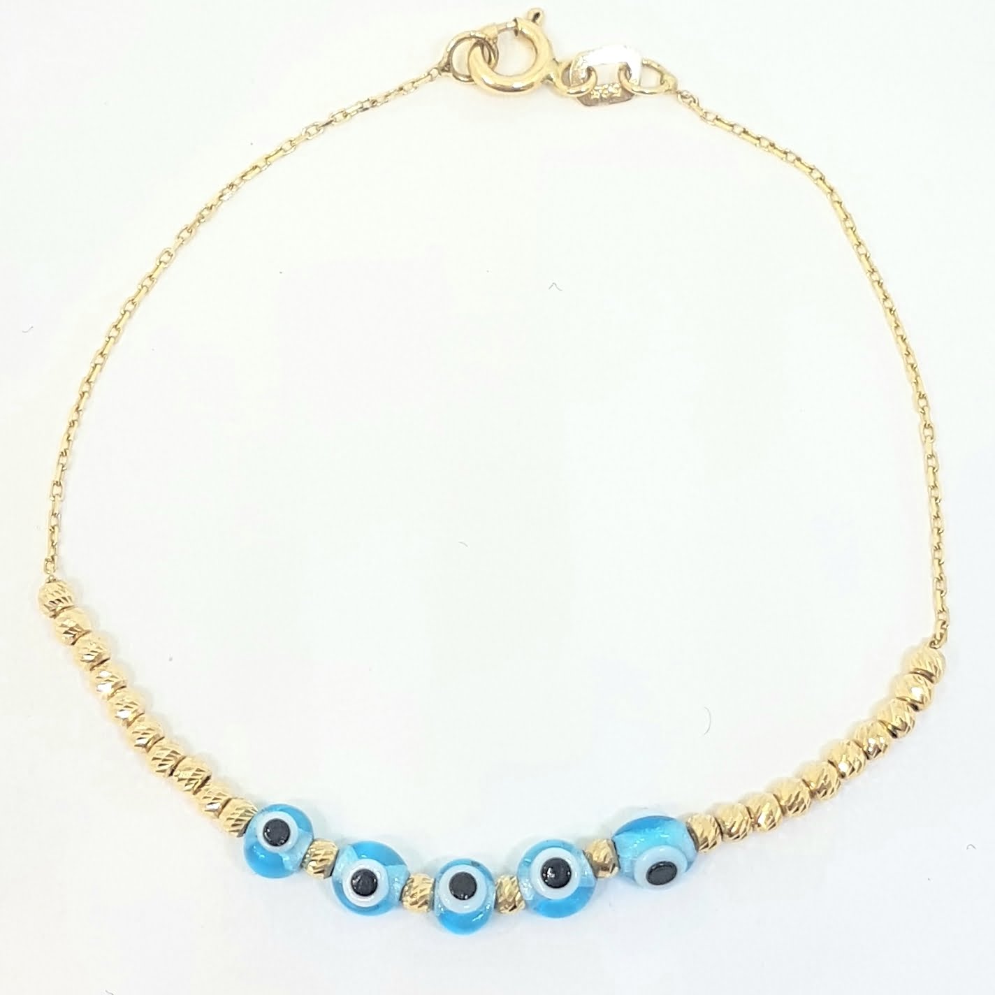 Evil Eye Beaded Bracelet with Italian Balls for Kids Teen Girls 14K Gold Real Solid Lucky Luck Nazar Protection Birthday Gift