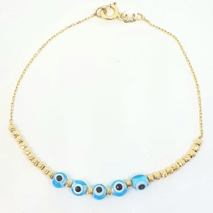 Evil Eye Beaded Bracelet with Italian Balls for Kids Teen Girls 14K Gold Real Solid Lucky Luck Nazar Protection Birthday Gift