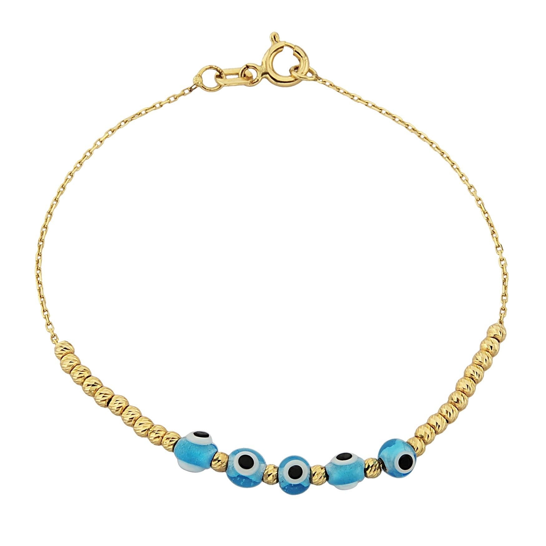 Evil Eye Beaded Bracelet with Italian Balls for Kids Teen Girls 14K Gold Real Solid Lucky Luck Nazar Protection Birthday Gift turkish dainty greek birthday gift christmas xmas baby