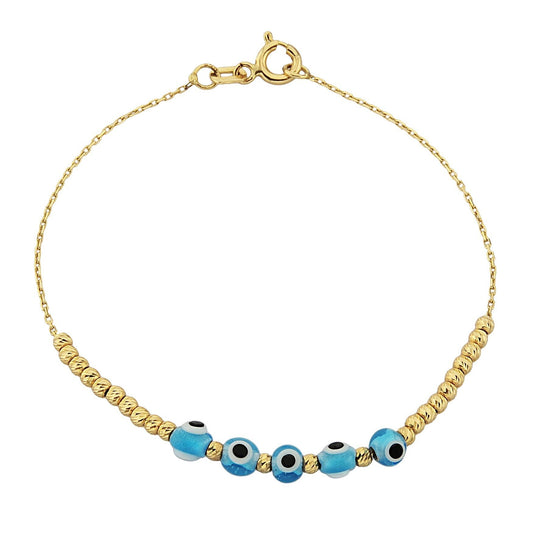 Evil Eye Beaded Bracelet with Italian Balls for Kids Teen Girls 14K Gold Real Solid Lucky Luck Nazar Protection Birthday Gift turkish dainty greek birthday gift christmas xmas baby