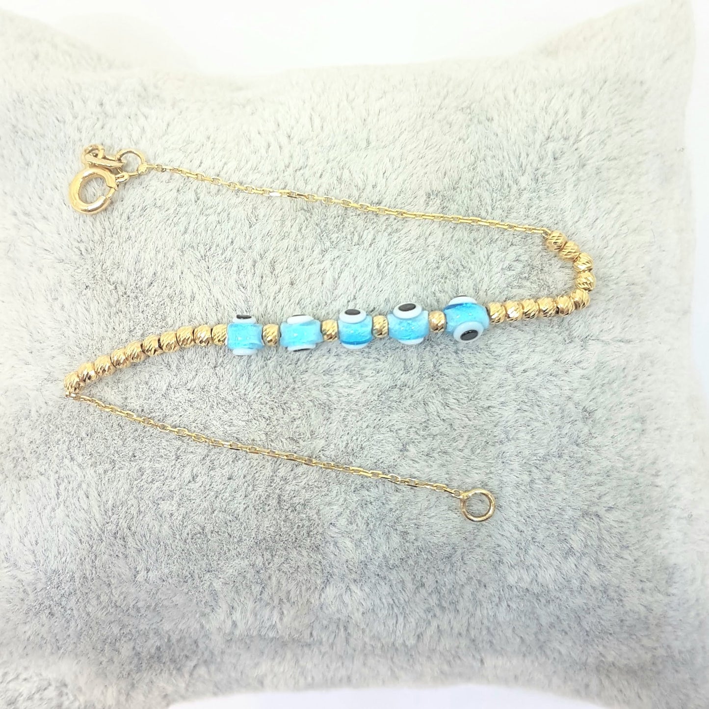 Evil Eye Beaded Bracelet with Italian Balls for Kids Teen Girls 14K Gold Real Solid Lucky Luck Nazar Protection Birthday Gift