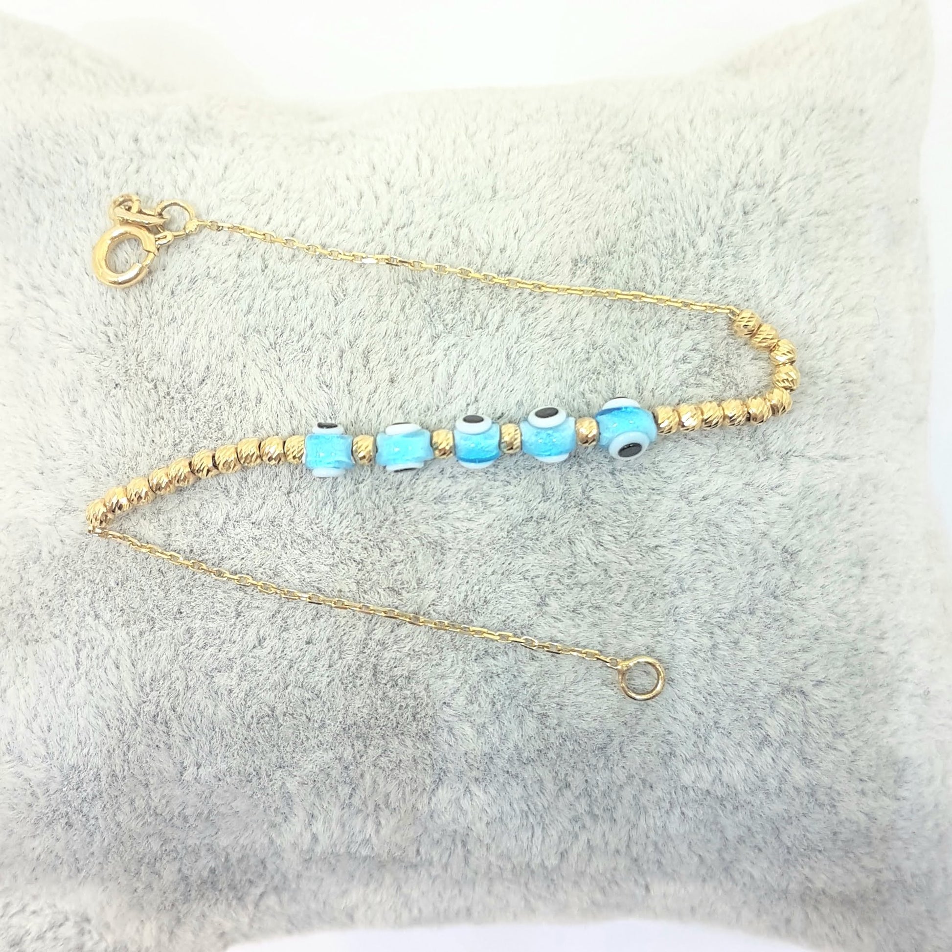 Evil Eye Beaded Bracelet with Italian Balls for Kids Teen Girls 14K Gold Real Solid Lucky Luck Nazar Protection Birthday Gift