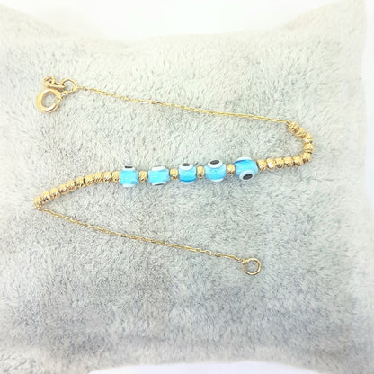 Evil Eye Beaded Bracelet with Italian Balls for Kids Teen Girls 14K Gold Real Solid Lucky Luck Nazar Protection Birthday Gift