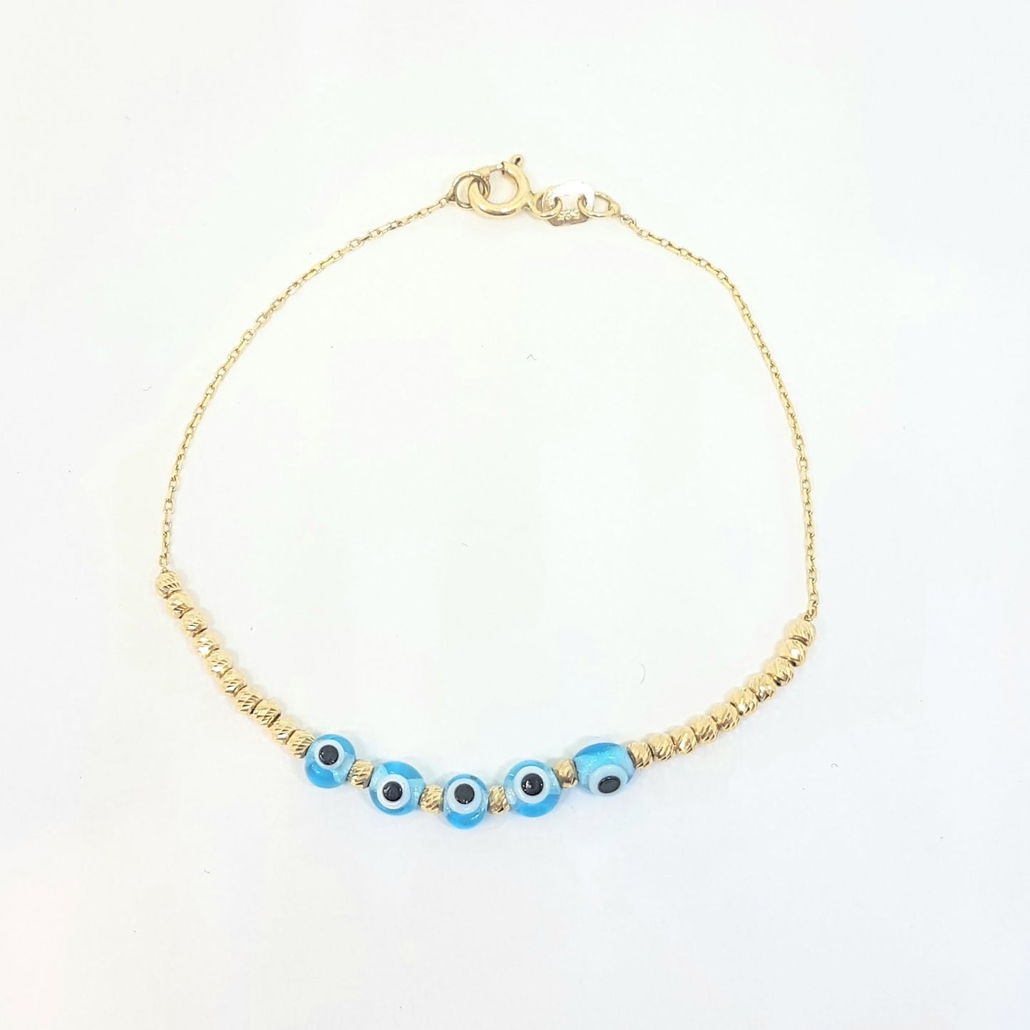 Evil Eye Beaded Bracelet with Italian Balls for Kids Teen Girls 14K Gold Real Solid Lucky Luck Nazar Protection Birthday Gift