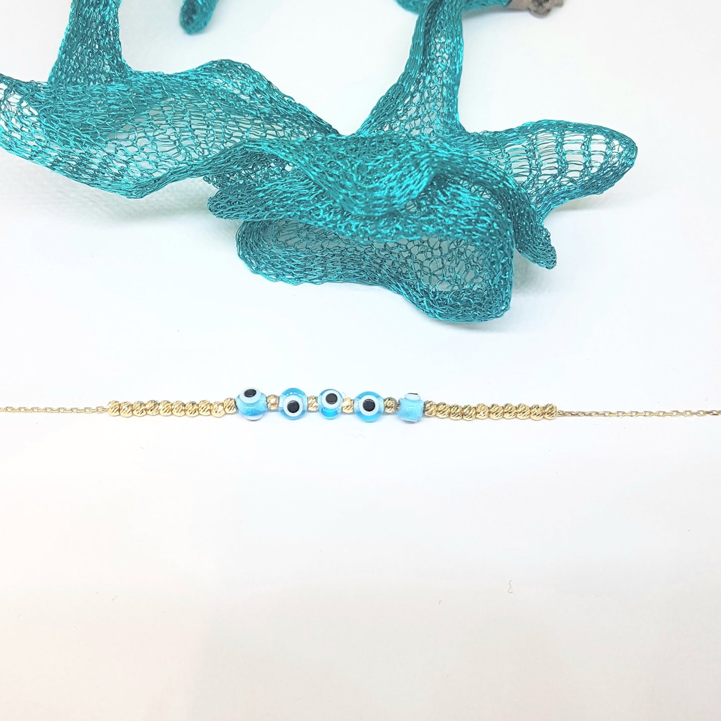 Evil Eye Beaded Bracelet with Italian Balls for Kids Teen Girls 14K Gold Real Solid Lucky Luck Nazar Protection Birthday Gift