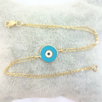 Evil Eye Bracelet Lucky Luck Nazar Protection For Women 14K Yellow Gold Jewelry Turquoise White Navy Blue